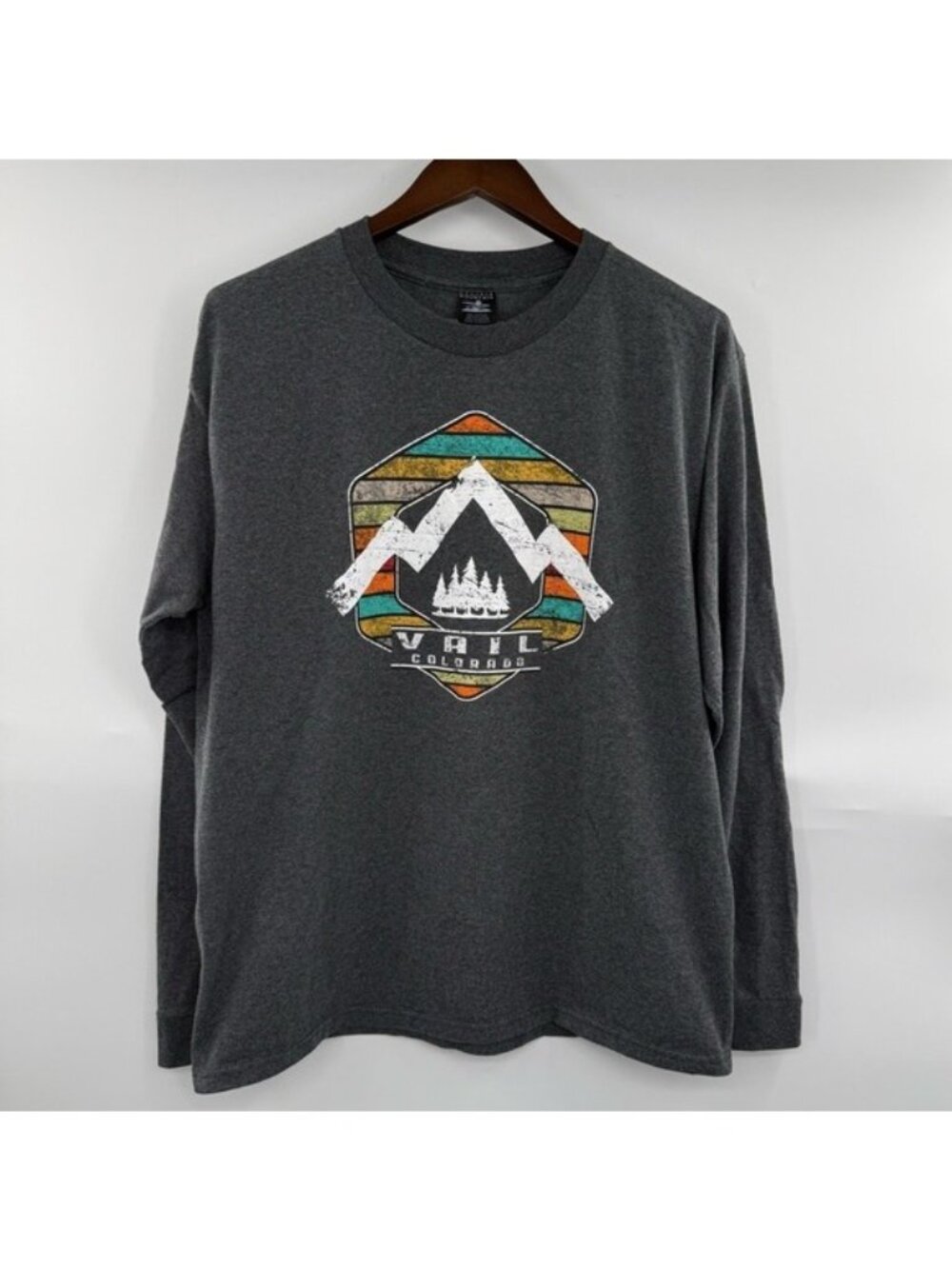 Prairie Mountain Vail Colorado Graphic Long Sleeve T-Shirt Gray Size Large
